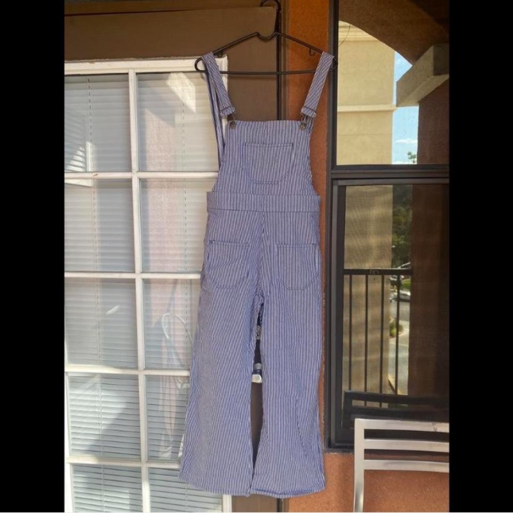 Blue and White Striped Overalls
